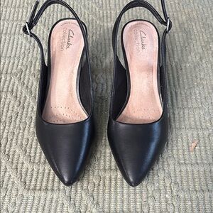 Clarks Black Heeled Slingback Shoes